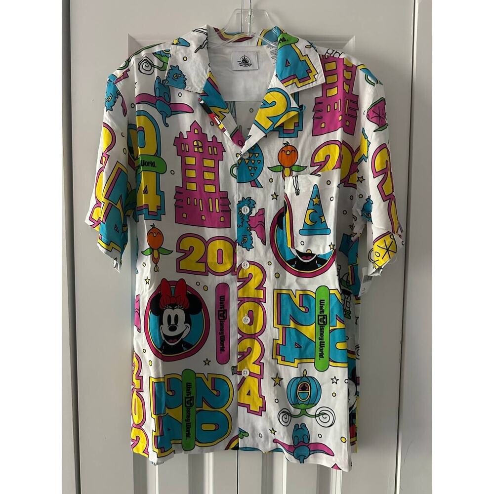 Disney Parks Mens 2024 Figment Minney Icons White All Over Neon Print Shirt XL